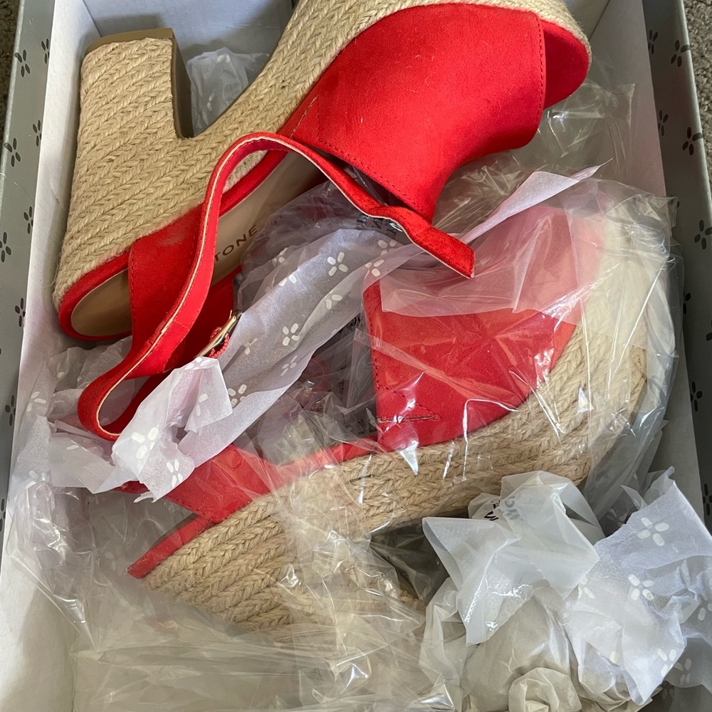 Sun + Stone Red Wedge Sandals
